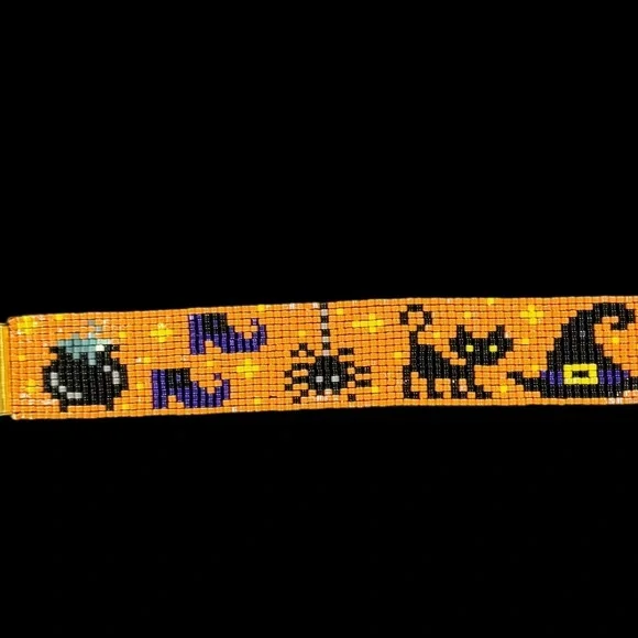 Handcrafted Halloween-Themed Adjustable Loom Cuff Bracelet Miyuki Delica Beads - Picture 5 of 9